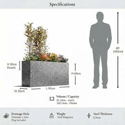 90cm Long Zinc Galvanised Silver & Black Textured 60cm Tall Trough Planter